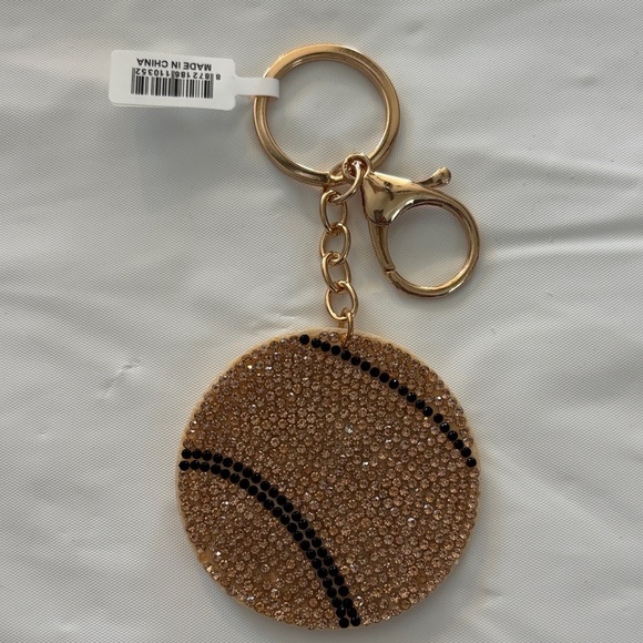 Accessories - Tan and Black Baseball Rhinestone Keychain/Bag Charm